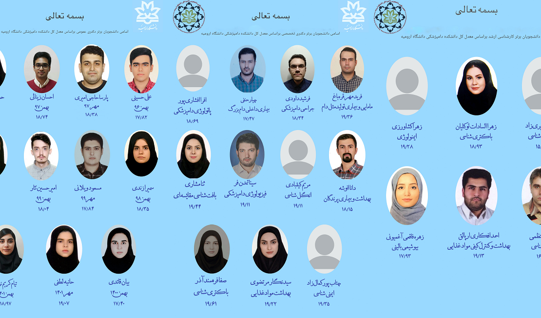 اسامی دانشجویان برتر دانشکده دامپزشکی دانشگاه ارومیه براساس معدل کل