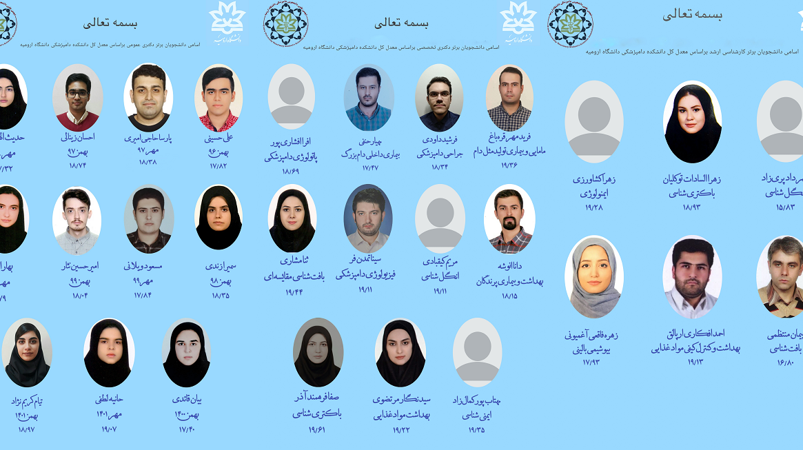 اسامی دانشجویان برتر دانشکده دامپزشکی دانشگاه ارومیه براساس معدل کل