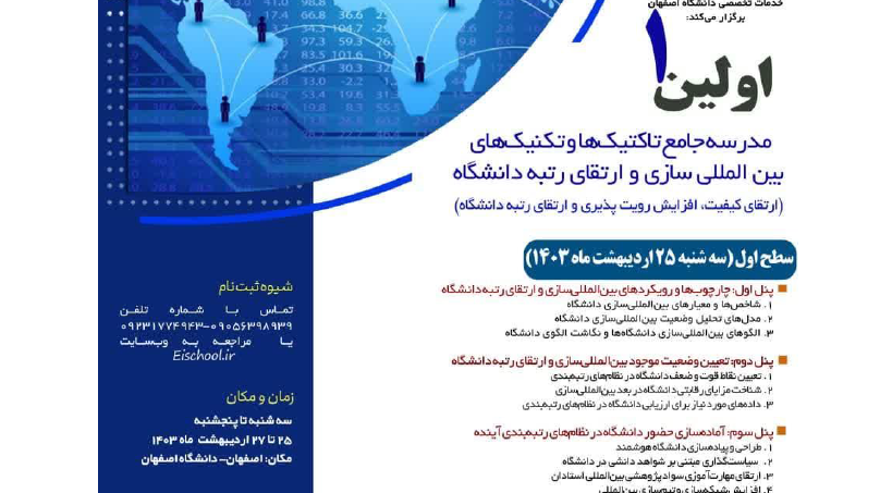 تغییر زمان اولین مدرسه جامع تاکتیکها و تکنیکهای بین المللی سازی و ارتقای رتبه دانشگاه 